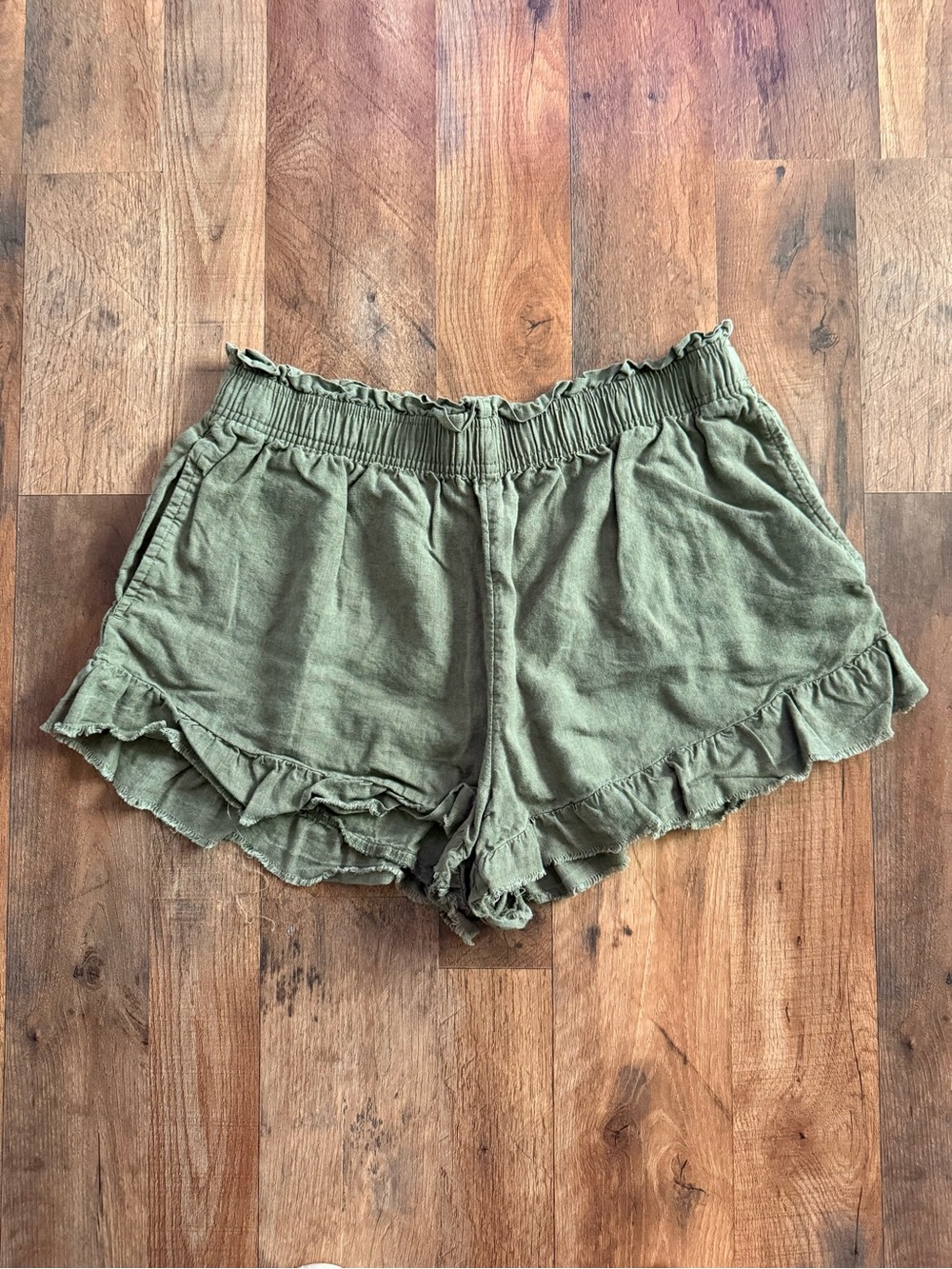Aerie Olive Green Ruffle Hem Shorts - all